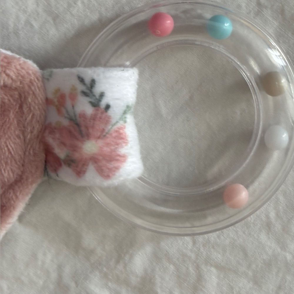 Modern Baby Elephant Lovey Pink and Gray Modern Snuggle Baby Toy Rattle Teether - Picture 4 of 8